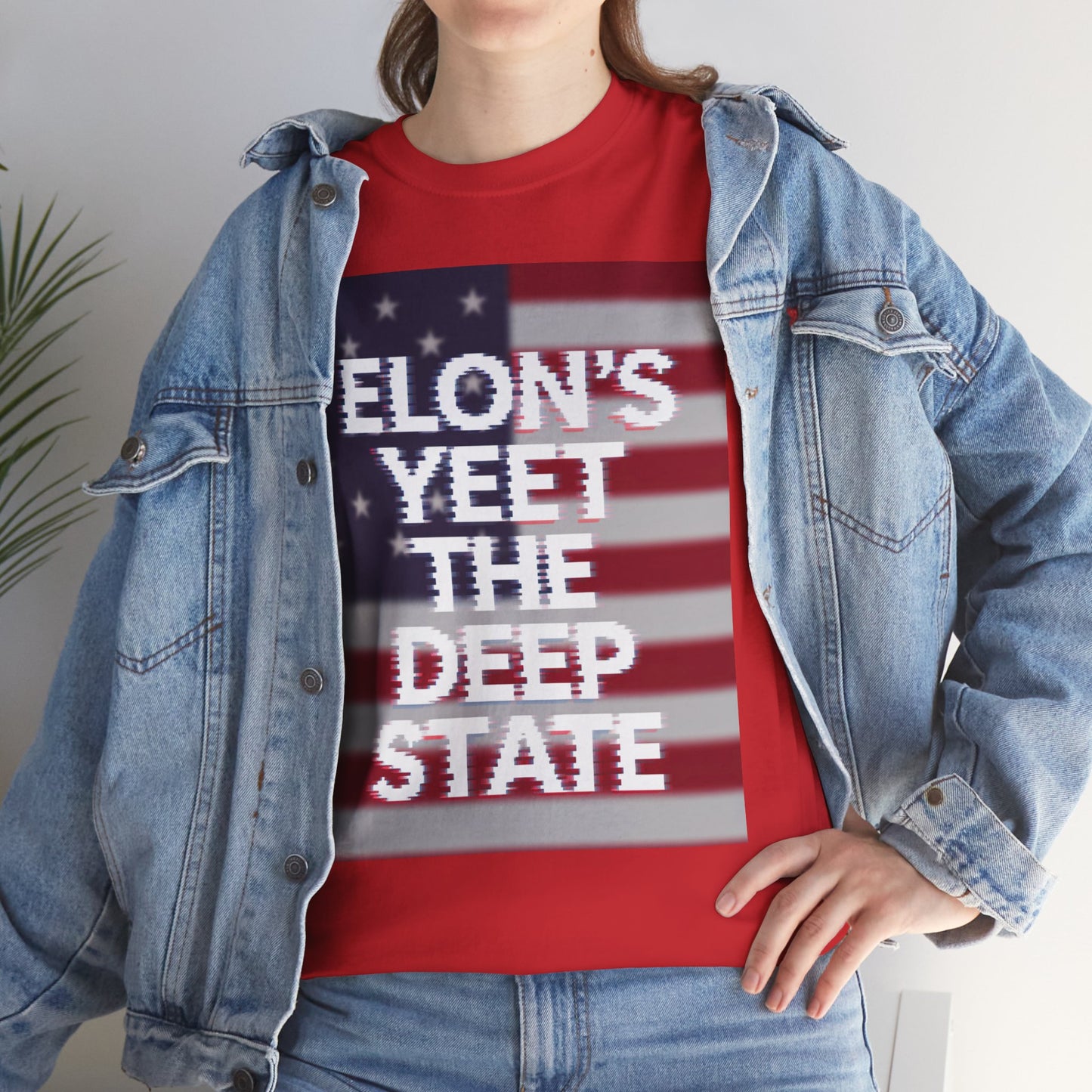 Meme Style Tee: Elon's Yeet the Deep State Glitch Font Shirt for Patriots and Lib Slayers