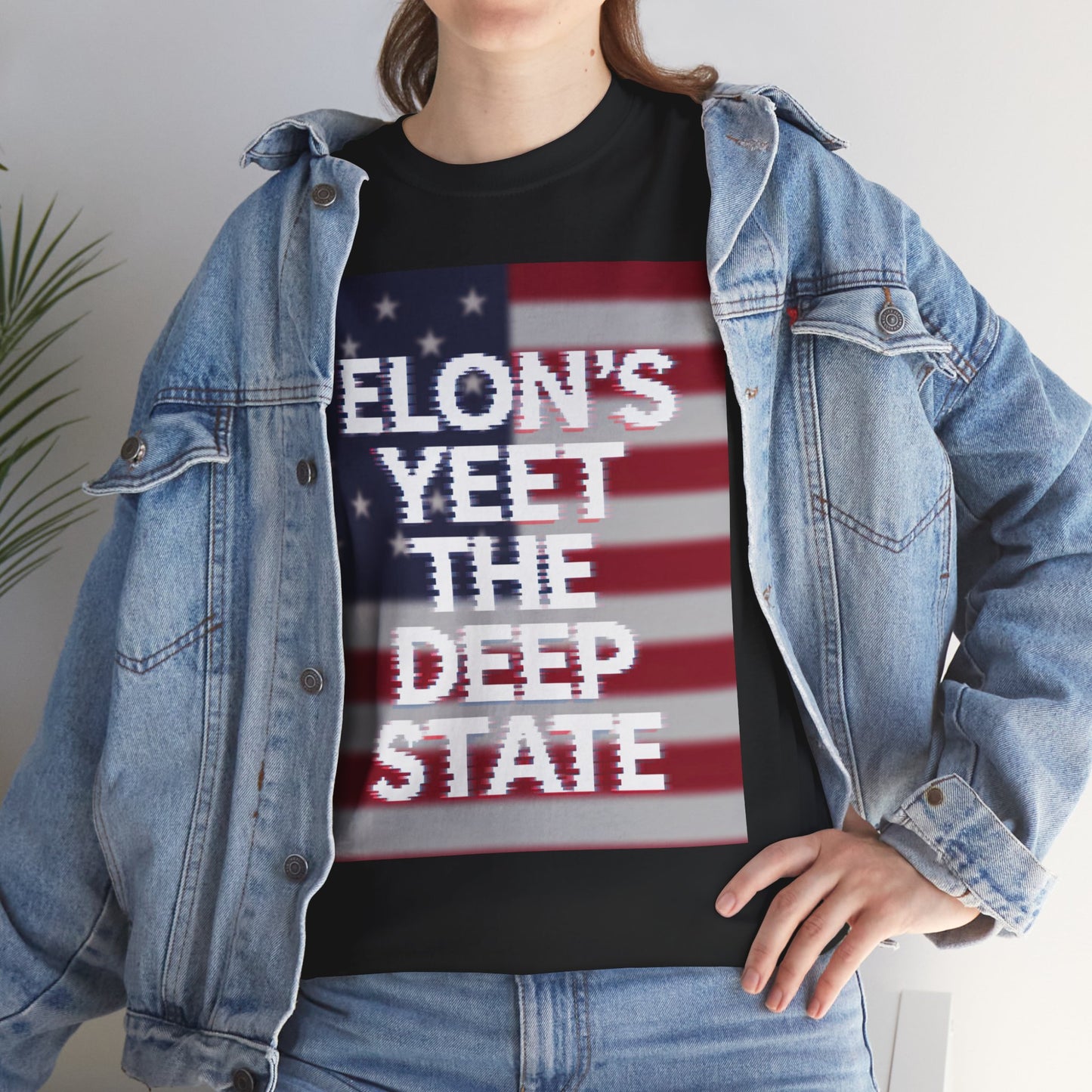 Meme Style Tee: Elon's Yeet the Deep State Glitch Font Shirt for Patriots and Lib Slayers