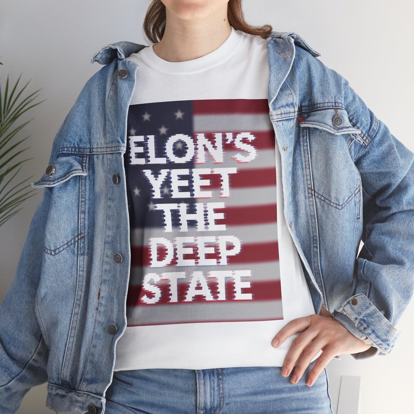 Meme Style Tee: Elon's Yeet the Deep State Glitch Font Shirt for Patriots and Lib Slayers