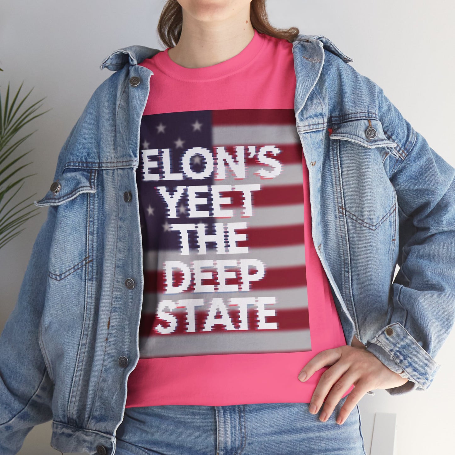 Meme Style Tee: Elon's Yeet the Deep State Glitch Font Shirt for Patriots and Lib Slayers